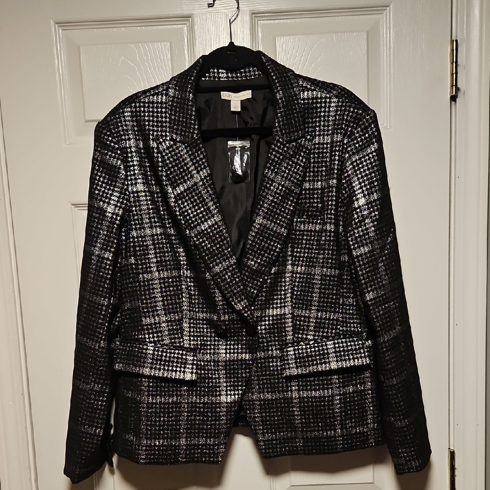 Cato Metallic Silver And Black Houndstooth Jacket